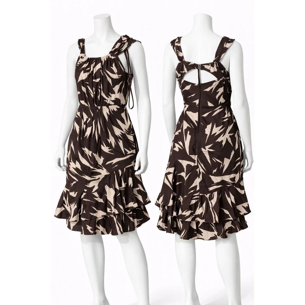 Diane von Furstenberg Silk Blend Dress Size 2 Brown Beige Abstract Print